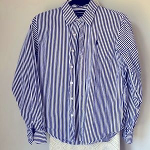 Ralph Lauren 12 blue white striped blouse